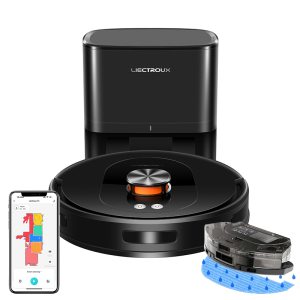 שואב אבק רובוטי עם שטיפה LDS Liectroux T9, ניווט Laser LiDAR SLAM, ניקוי חכם רטוב ויבש לבית, עם תחנת ריקון עצמי, אחסון מפות מרובות קומות, עוצמת יניקה חזקה 6.5KPa,Carpet Boost, מברשות נגד הסתבכות,WiFi Dual-Band 2.4/5GHz